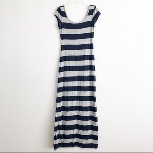 Rue 21 Gray & Navy Blue Striped Maxi Dress Small
